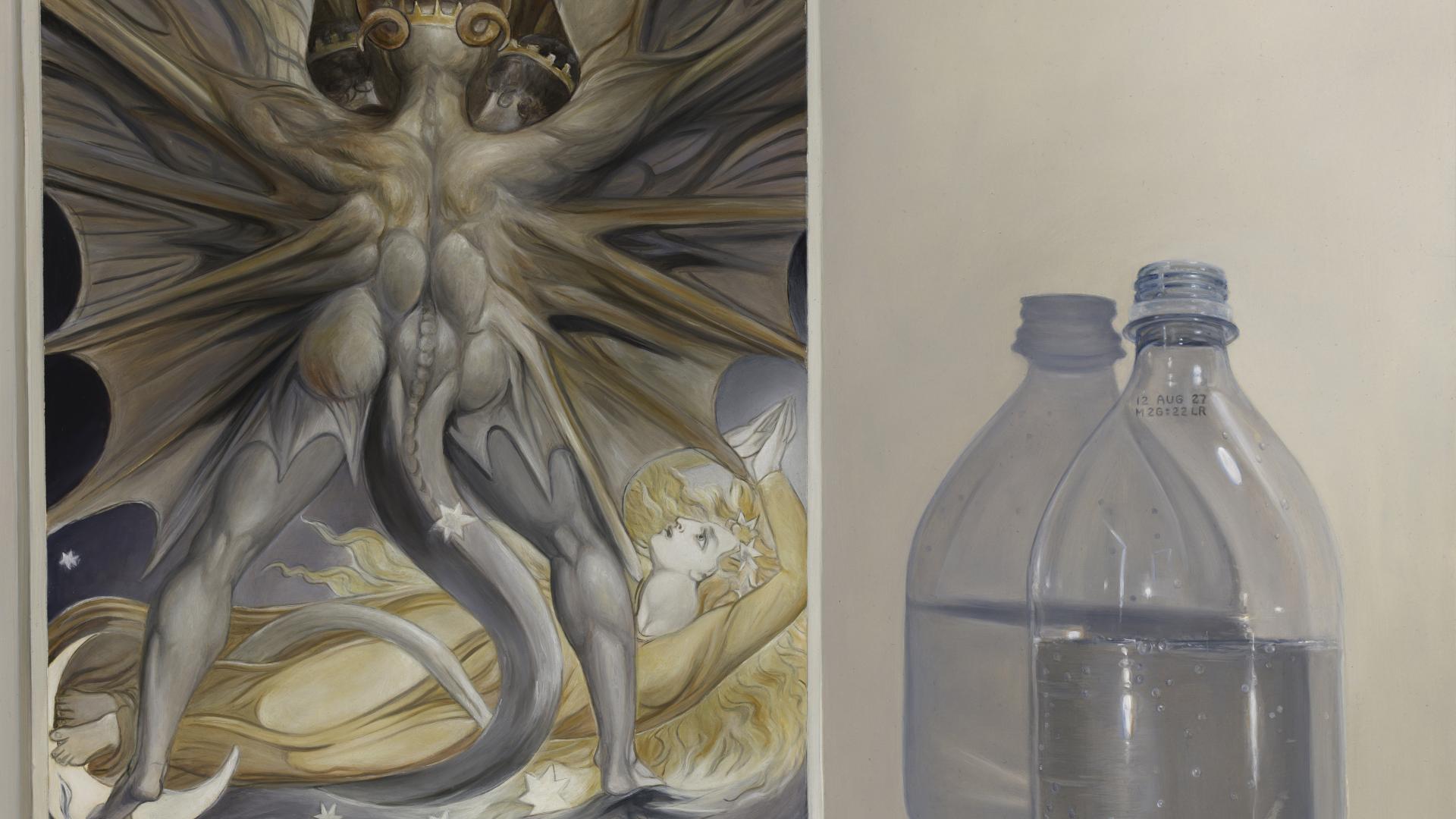 Rachael Robb, 'Blake, The Great Dragon and the Woman clothed in Sun, with Bottled Water', 2023, Oil on Clayboard, 40 x 30 cm
