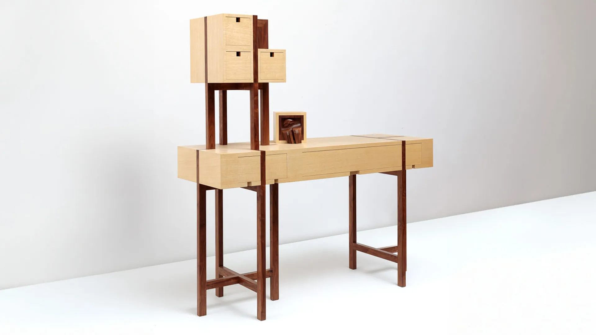 Helmut Lueckenhausen, House Teraphim 2, 2014, American Walnut, Queensland silver ash and marine grade plywood, 125.5 x 137.5 x 35 cm. Purchased with funds provided by Professor Barbara van Ernst AM and the Warrnambool Art Gallery Foundation, 2015