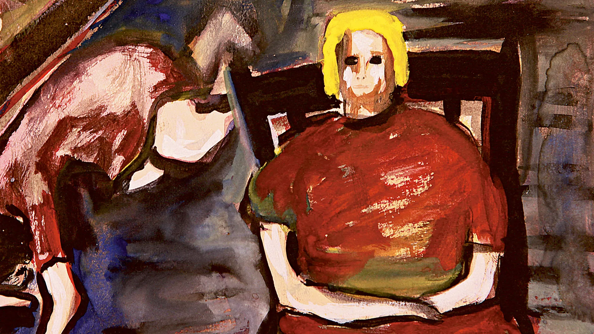 Joy Hester, Blonde Woman in a Chair nd (detail). Watercolour and ink on paper, 16.8 x 23.3cm. Purchased with funds from the annual acquisition budget provided by Warrnambool City Council, 1980.