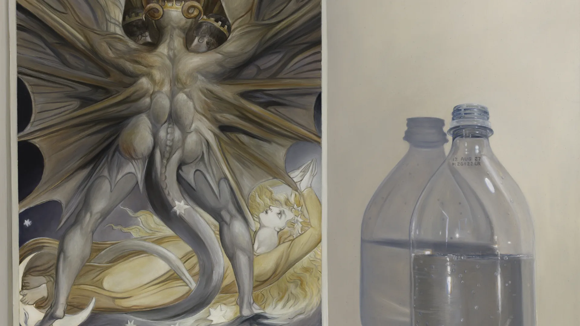 Rachael Robb, 'Blake, The Great Dragon and the Woman clothed in Sun, with Bottled Water', 2023, Oil on Claybord, 40 x 30 cm
