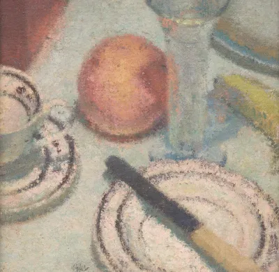 Godfrey Miller, Still Life, London, c. 1935, oil on canvas on board, 25.0 x 25.0 cm