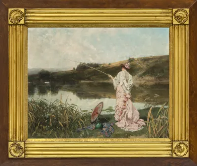Emile Eisman Semenowsky, The Angler, 1884, oil on board, 61.1 x 48.2 cm 