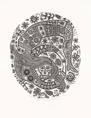 Barbara Hanrahan, Acrobat, 1990, linocut on paper, 34.7 x 29.0 cm