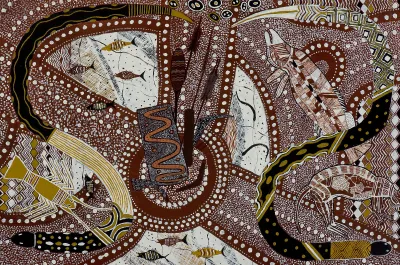 Patricia Clarke, Food of the Western District, 1987, synthetic polymer paint on canvas, 60.9 x 91.2 cm