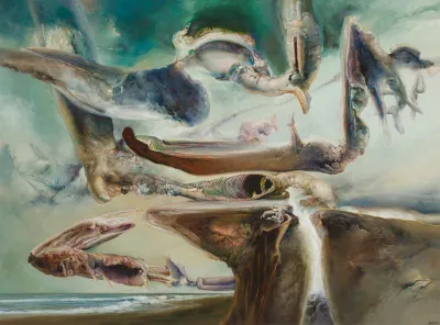James Gleeson, Sky Divisions Gathering, 1989, oil on canvas, 196.5 x 262.5 cm