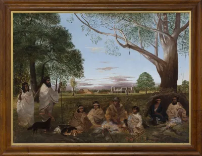 Robert Dowling, Minjah in the Old Time (Weerat Kuyuut and the Morpor people at Minjah Station), 1856, oil on canvas, 76.4 x 101.7 cm