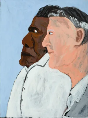 Vincent Namatjira, Albert Namatjira and Rex Battarbee, synthetic polymer paint on canvas, 122.0 x 91.0 cm