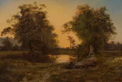 Louis Buvelot, Sunset, Waterpool at Coleraine, 1874, oil on canvas, 75.0 x 110.0 cm