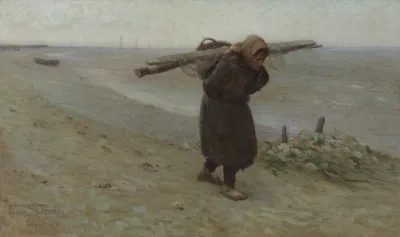 Tudor St George Tucker, Picardy Shrimpfisher, 1891, oil on canvas, 118.0 x 198.0 cm