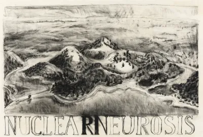 Ruth Johnston, Nucelar Neurosis, 1983, charcoal on paper, 66.5 x 98.5 cm