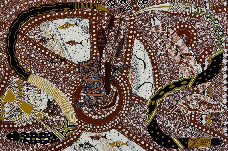 Patricia Clarke, Food of the Western District, 1987, synthetic polymer paint on canvas, 60.9 x 91.2 cm