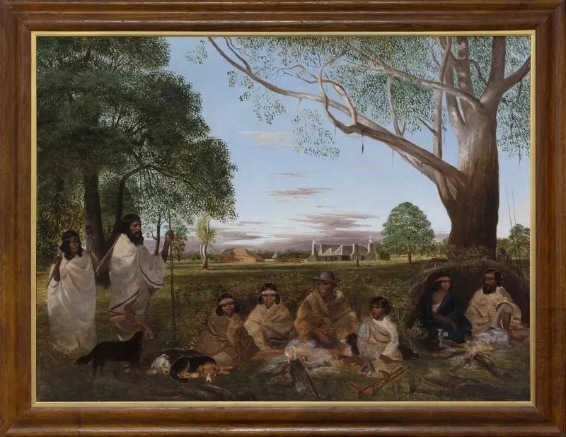 Robert Dowling, Minjah in the Old Time (Weerat Kuyuut and the Morpor people at Minjah Station), 1856, oil on canvas, 76.4 x 101.7 cm