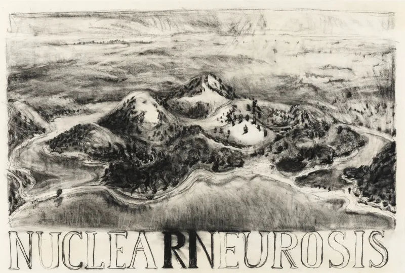 Ruth Johnston, Nucelar Neurosis, 1983, charcoal on paper, 66.5 x 98.5 cm