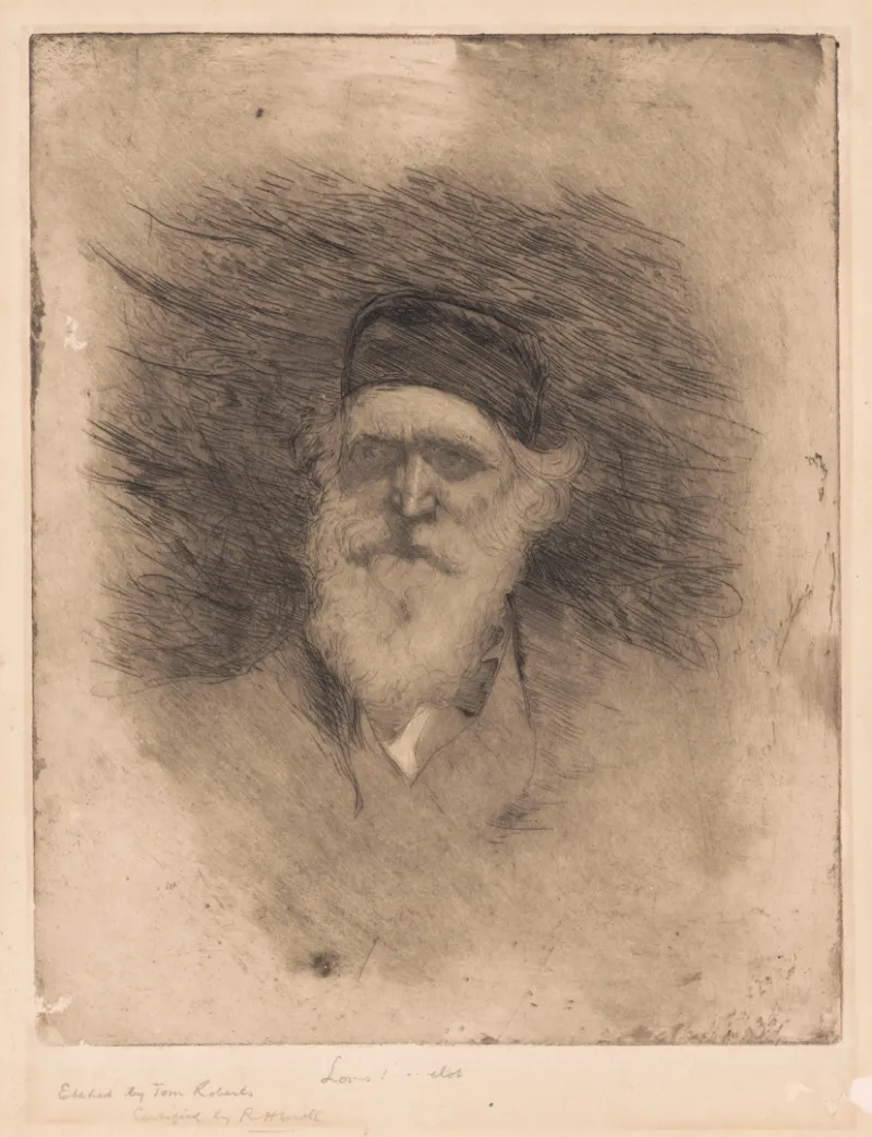 Portrait of Louis Buvelot, Tom Roberts, etching on paper, 30.5 x 35.0 cm